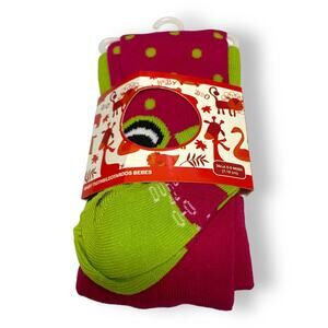 Durex Girls Tights Size 0-6 Months Pink Green Frog Print Polka Dot Feet NEW‎